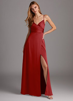 Azazie Calissa Vente finale Robe Trapèze en Satin extensible Col V plissé Grenade image3