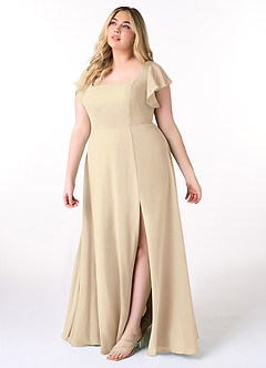 Azazie Bondi Bridesmaid Dresses Champagne A-Line Ruffled Chiffon Dress image9