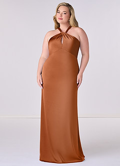 Barbie ♥ Azazie Bridesmaid Dresses Copper Sheath Stretch Satin Dress image7