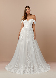 Azazie Botanica Vestidos de novia Vestido de Diamante Blanco de Tul de Acampanado con Encaje image4