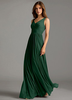 Azazie Keyla Vestidos de damas de honor Vestido de Verde Oscuro de Malla de Corte en A con Plisado image1