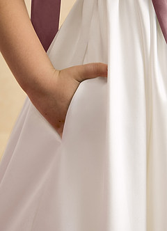 Azazie Stacie Jurken voor bloemenmeisjes A-Lijn Jurk van Mat Satijn Boog Ivoor Stoffige Roos image6