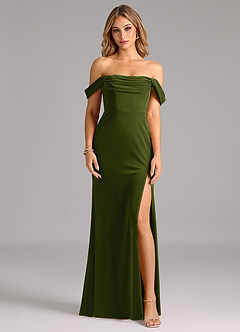 Azazie Saige Bridesmaid Dresses Olive Sheath Off the Shoulder Velvet Convertible Dress image3