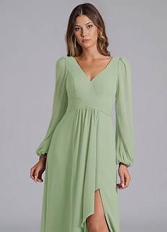 Azazie Omari Bridesmaid Dresses Dusty Sage A-Line Long Sleeve Chiffon Dress image7