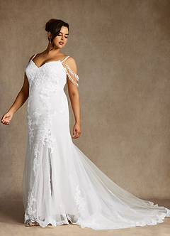 Azazie Saskia Wedding Dresses Diamond White Mermaid Sequins Tulle Dress image12