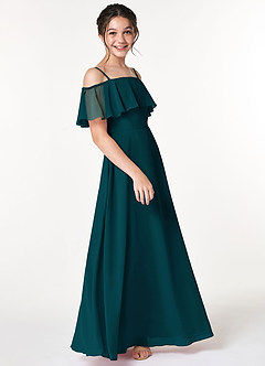 Azazie Maggie Junior Pine A-Line Off the Shoulder Chiffon Dress image4