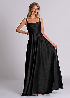 Azazie Shaude 신부 들러리 드레스 A라인 주름진 자카드 바닥 길이 드레스 image1