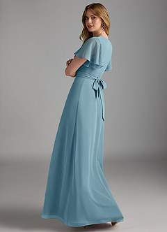 Azazie Zaniah Robes de demoiselle d'honneur Robe Trapèze en Mousseline de soie Bleu Maussade image7