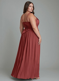 Azazie Stephanie Bridesmaid Dresses Terracotta A-Line Pleated Stretch Satin Dress image8