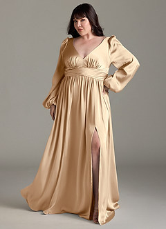 Azazie Norah Robes de demoiselle d'honneur Robe Trapèze en Satin extensible Champagne image7