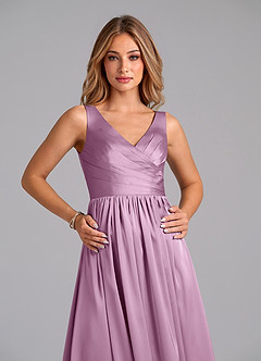 Azazie Keyla Bridesmaid Dresses Wisteria A-Line Pleated Stretch Satin Dress image3
