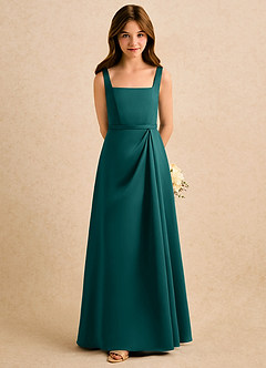 Azazie Emiko Girls Formal Abiti da Ragazza di Fiori Abito A-Line in Raso Opaco Plissettato Verde Pavone image3