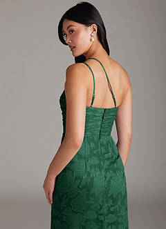 Azazie Eren Bridesmaid Dresses Dark Green Sheath One Shoulder Floral Burnout Dress image6