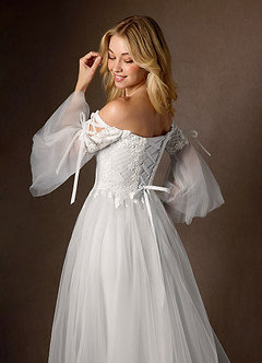 Azazie Stevie Final Sale Diamond White Nude A-Line Off the Shoulder Tulle Dress image5