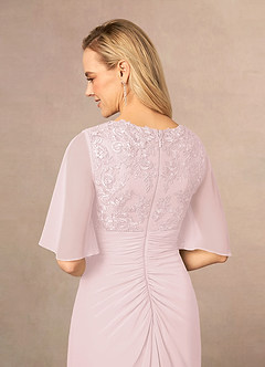 Azazie Carson vestidos de madre de la novia Vestido de Rosa Rubor de Gasa de Corte En A con Encaje de cuello en V image5