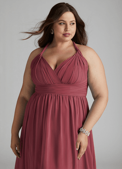 Azazie Ashia Abiti da Damigella Abito A-Line in Chiffon Plissettato Merlot image10