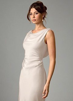 Azazie Kieryn Bridesmaid Dresses White Alabaster Mermaid Pleated Stretch Satin Dress image11