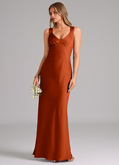 Azazie Kamila Brautjungfernkleider A-Linie Plissee Stretch-Satin Kleid Paprika image5