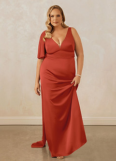Christian Siriano Bridal for Azazie 1011 Bridesmaid Dresses Rust Mermaid Bow Stretch Satin Dress image16