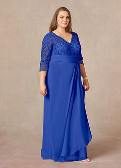 Azazie Joan Mother of the Bride Dresses Royal Blue Sheath V-Neck Lace Chiffon Dress image9