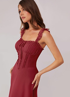 Barbie ♥ Azazie Bridesmaid Dresses Pomegranate A-Line Sweetheart Neckline Chiffon Dress image5