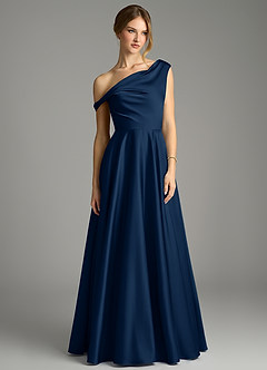 Azazie Xanthe Brautjungfernkleider Eine Linie Schulterfrei Stretch-Satin Kleid Dunkelmarine image3
