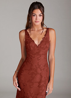 Azazie Tianna Robes de demoiselle d'honneur Robe Fourreau en Blumen-Burnout Dentelle Terracotta image5