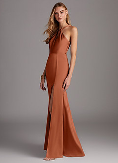 Azazie Elana Final Sale Agave Mermaid Side Slit Stretch Satin Dress image3