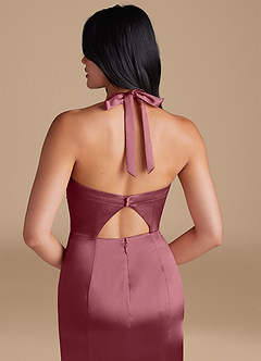 Azazie Emeria Bridesmaid Dresses Desert Rose Sheath Side Slit Metallic Satin Dress image4