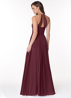 Azazie Ginger Bridesmaid Dresses Cabernet A-Line Halter Pleated Chiffon Dress image4