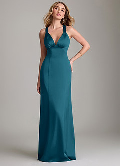 Azazie Cemion Bridesmaid Dresses Ink Blue A-Line Stretch Satin Dress image1