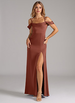 Azazie Callan Bridesmaid Dresses Auburn A-Line Pleated Stretch Satin Convertible Dress image3