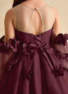Azazie Karrie Flower Girl Dresses Cabernet A-Line with Sleeves Tulle Dress image8