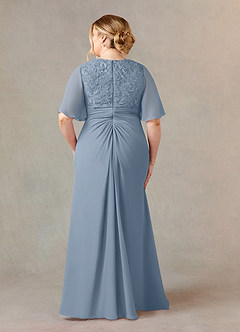 Azazie Carson Mother of the Bride Dresses Dusty Blue A-Line V-Neck Lace Chiffon Dress image7