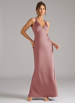 Azazie Tianna Bridesmaid Dresses Dusty Rose A-Line Stretch Satin Dress image5