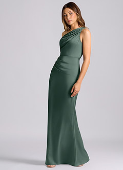 Azazie Akilah Brudtärnklänningar Klä av Sjöjungfru i Stretch Satin Ena axeln Havsmossa image5