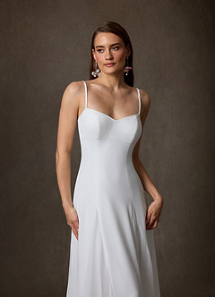 Azazie Anika At-home Try On Dresses Diamond White A-Line Sweetheart Neckline Stretch Crepe Dress image4