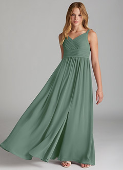 Azazie Chanel Junior Eucalyptus A-Line Sweetheart Neckline Chiffon Dress image2