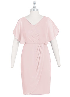 Azazie Julia Mother of the Bride Dresses Blushing Pink Sheath V-Neck Pleated Chiffon Dress image6