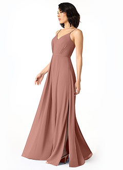 Azazie Everest Final Sale Terracotta A-Line Pleated Chiffon Dress image3