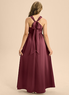 Azazie Jaylah Junior Abito A-Line in Raso Elasticizzato Plissettato Merlot image2