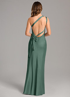 Azazie Monroe Bridesmaid Dresses Eucalyptus Mermaid One Shoulder Stretch Satin Dress image2