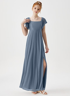 Azazie Bondi Junior A-Linie Seitliche Cut-Outs Gittergewebe Kleid Zwielichtviolett image5