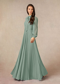 Azazie Adellah Mother of the Bride Dresses Silver Sage A-Line Pleated Chiffon Dress image2