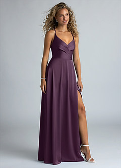 Azazie Davis Bridesmaid Dresses Plum A-Line Pleated Stretch Satin Dress image5