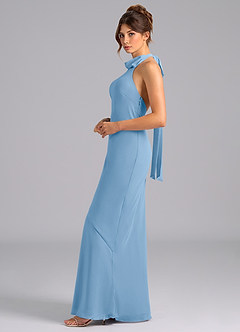Azazie Velli Bridesmaid Dresses Powder Blue Mermaid High Neck Chiffon Dress image5