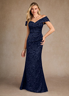 Azazie Canton vestidos de madre de la novia Vestido de Azul Marino Oscuro de Devorado Floral de Sirena con Vestidos sin tirantes image3