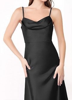 Azazie Alaija Bridesmaid Dresses Black Mermaid Side Slit Stretch Satin Dress image5