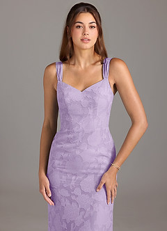 Azazie Denice Bridesmaid Dresses Lilac A-Line Pleated Floral Burnout Dress image4