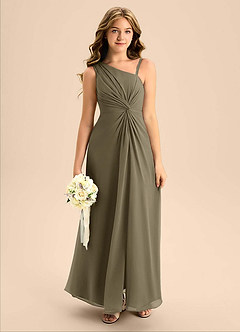 Azazie Brooke Junior Willow Green A-Line Side Slit Chiffon Dress image1